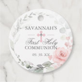 Floral Pink First Heilige Communie Dank u Bedankjes Labels (Voorkant)