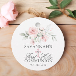 Floral Pink First Heilige Communie Dank u Bedankjes Labels