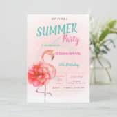 Floral Pink Flamingos Summer Birthday Kaart (Staand voorkant)