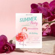 Floral Pink Flamingos Summer Birthday