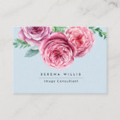 Floral Pink Flowers Blue Pastel Chic Visitekaartje (Voorkant)