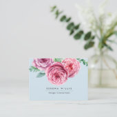 Floral Pink Flowers Blue Pastel Chic Visitekaartje (Staand voorkant)