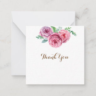Floral Pink Flowers White Chic Bedankt Notitiekaartje
