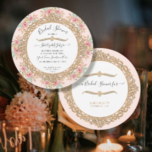 Floral Pink Foliage Gold Elegant Vrijgezellenfeest Kaart