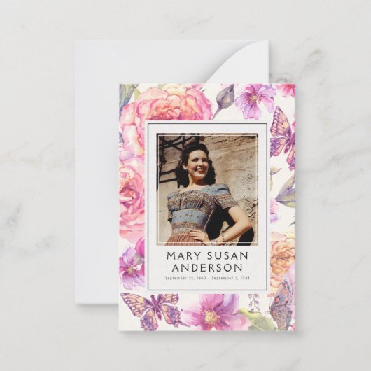 Floral Pink Foto Funeral Memorial Poem Kaart Notitiekaartje (Voorkant)