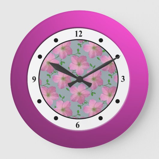 Floral Pink Garden Flower Modern Digits Grote Klok (Voorkant)