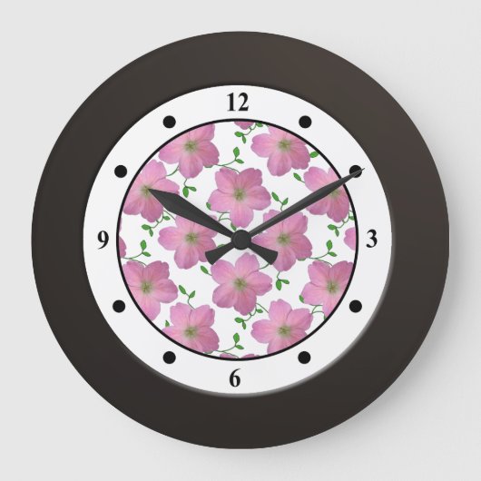 Floral Pink Garden Flower Modern Digits Grote Klok (Voorkant)
