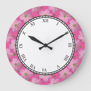 Floral Pink Garden Flowers Roman Digits Grote Klok