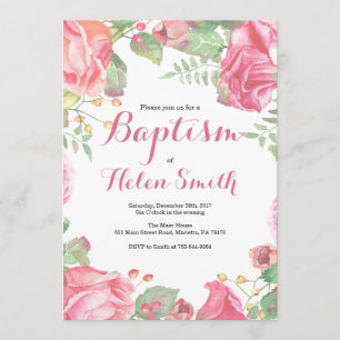 Floral Pink Girl Baptism Kaart