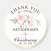 Floral Pink Girl Christening Bedankt Ronde Sticker (Voorkant)