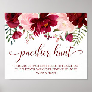 Floral Pink Girl Pacifier Hunt Baby shower Game Poster