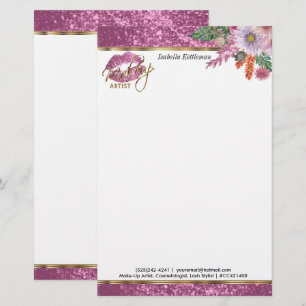 Floral Pink Glitter Kiss Proof Lips Briefpapier