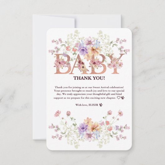 Floral Pink Glitters Baby Monogram Baby shower Bedankkaart (Voorkant)