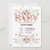 Floral Pink Glitters Baby Monogram Baby shower Kaart (Voorkant)