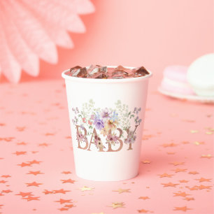 Floral Pink Glitters Baby Monogram Baby shower Papieren Bekers