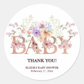 Floral Pink Glitters Baby Monogram Baby shower Ronde Sticker (Voorkant)