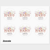Floral Pink Glitters Baby Monogram Baby shower Ronde Sticker (Vel)
