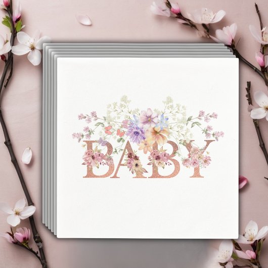 Floral Pink Glitters Baby Monogram Baby shower Servet