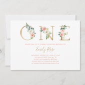 Floral Pink Gold 1e verjaardag Kaart (Voorkant)