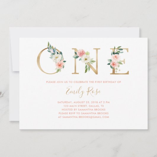 Floral Pink Gold 1e verjaardag Kaart (Voorkant)