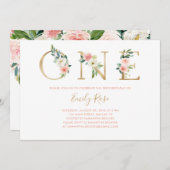 Floral Pink Gold 1e verjaardag Kaart (Voorkant / Achterkant)