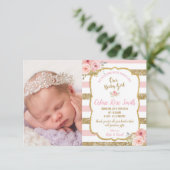 Floral Pink Gold Baby Girl Foto Aankondiging (Staand voorkant)