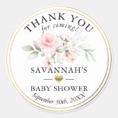 Floral Pink Gold Baby Hartelijk dank | Meisje Ronde Sticker (Voorkant)