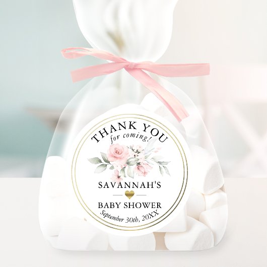 Floral Pink Gold Baby Hartelijk dank | Meisje Ronde Sticker