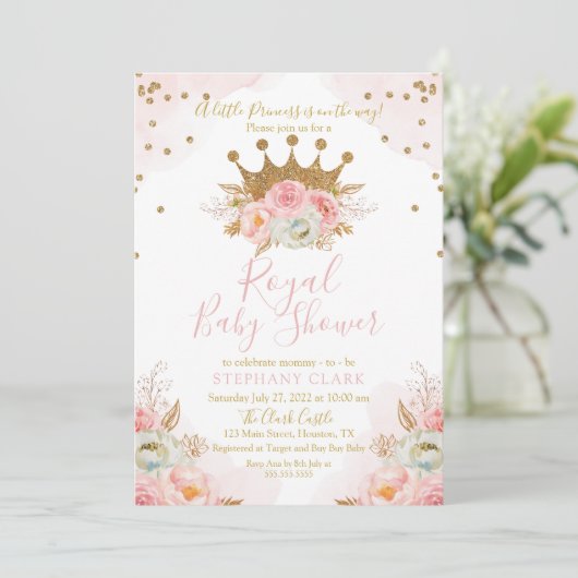 Floral Pink & Gold Baby shower Kaart (Staand voorkant)