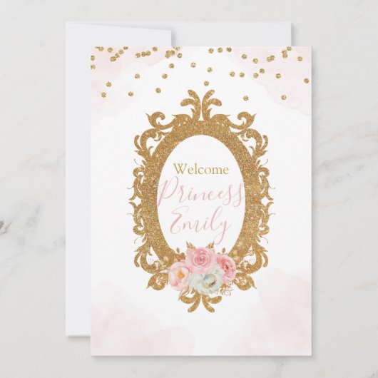 Floral Pink & Gold Baby shower Kaart (Achterkant)