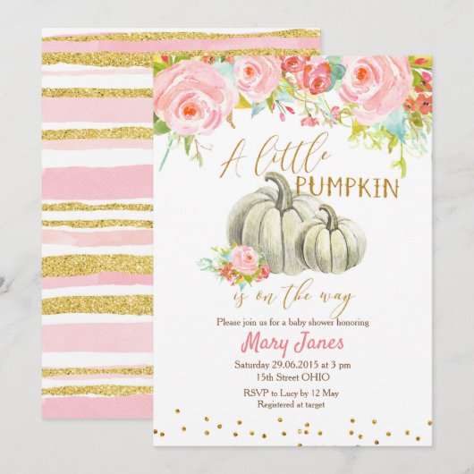 Floral Pink Gold Baby shower Kaart (Voorkant / Achterkant)