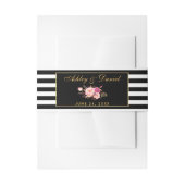 Floral Pink Gold Black Stripes Wedding Uitnodigingen Wikkel (Voorkant Voorbeeld)
