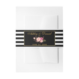 Floral Pink Gold Black Stripes Wedding Uitnodigingen Wikkel