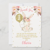 Floral Pink Gold Bunny 1e verjaardag Hartelijk dan Kaart (Voorkant)