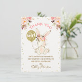 Floral Pink Gold Bunny Baby shower Hartelijk dank Kaart (Staand voorkant)