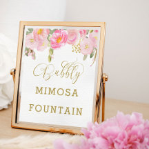 Floral Pink Gold Calligraphy Bubble Mimosa Sign