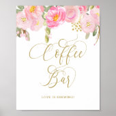 Floral Pink Gold Calligraphy Coffee Bar Sign Poster (Voorkant)