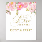 Floral Pink Gold Calligraphy Love is Sweet Poster (Voorkant)