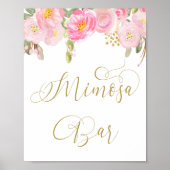 Floral Pink Gold Calligraphy Mimosa Bar Sign Poster (Voorkant)