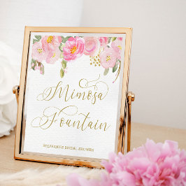 Floral Pink Gold Calligraphy Mimosa Poster