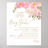 Floral Pink Gold Calligraphy Ring Game Sign Poster (Voorkant)