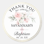 Floral Pink Gold Girl Baptisme Hartelijk dank Ronde Sticker (Voorkant)