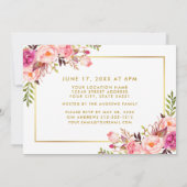 Floral Pink Gold Lijst Graduation Party Invitation Kaart (Achterkant)