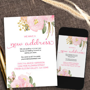 Floral Pink Gold New Address Moving Announge Aankondiging