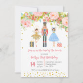 Floral Pink Gold NUTCRACKER Birthday uitnodiging (Voorkant)