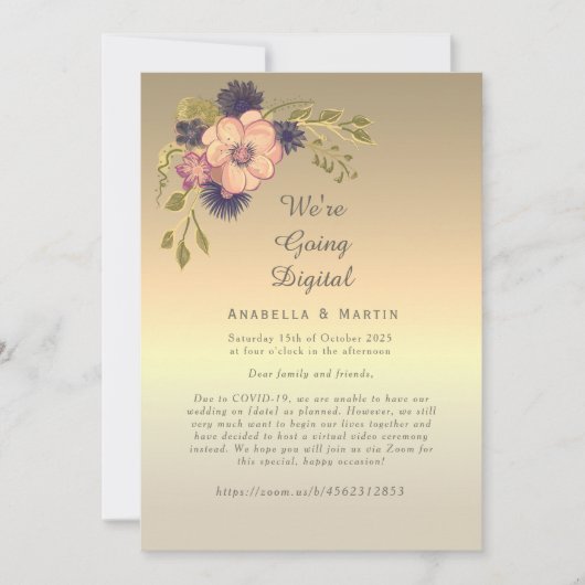Floral Pink Gold Online Weddenschap Kaart (Voorkant)
