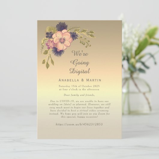 Floral Pink Gold Online Weddenschap Kaart (Staand voorkant)