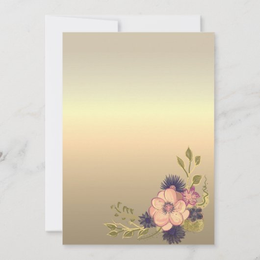 Floral Pink Gold Online Weddenschap Kaart (Achterkant)