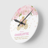 Floral Pink Gold Princess Carriage Birth Stats Ronde Klok (Hoek)