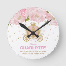 Floral Pink Gold Princess Carriage Birth Stats Ronde Klok